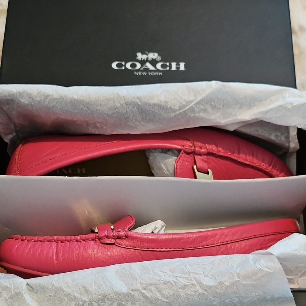 Coach Women's Vibrant Pink Leather Loafers